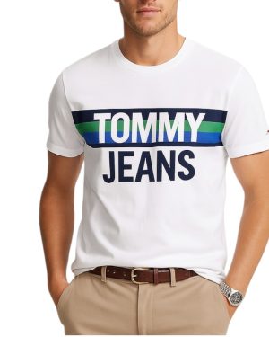 Camiseta en algodón orgánico blanco estampado de diseño retro Jeans