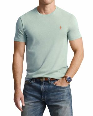 Camiseta clásica de hombre algodón de manga corta Custom SLIM FIT verde claro