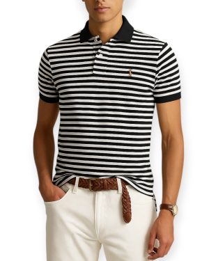 Chomba Polo de algodón rayado oxford pique Custom fit negro