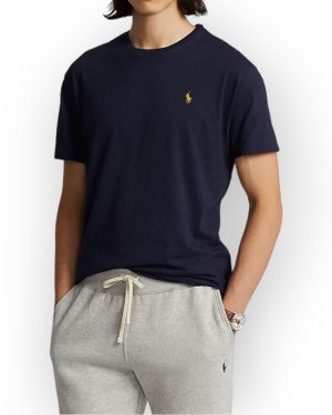 Camiseta Polo clásica de hombre algodón Custom SLIM FIT azul oscuro logo amarillo