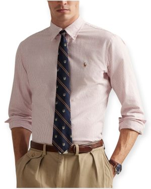 Camisa Polo rayadas Oxford custom fit rojo
