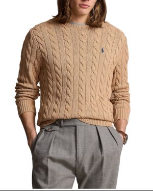 Suéter Polo de punto de ochos Sweater Algodón Cuello Base color marrón