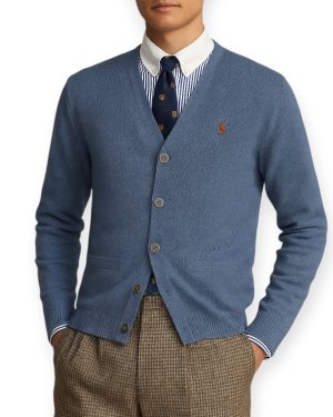 Cárdigan Suéter Polo Cachemira Y Algodón Sweater, Buzo azul