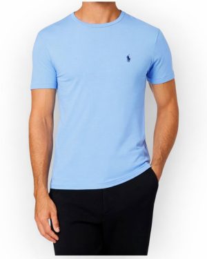 Camiseta Polo clásica de hombre algodón de manga corta Custom SLIM FIT celeste