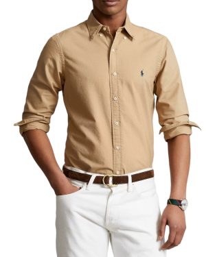 Camisa Polo Algodón Oxford Custom Slim Fit Caqui