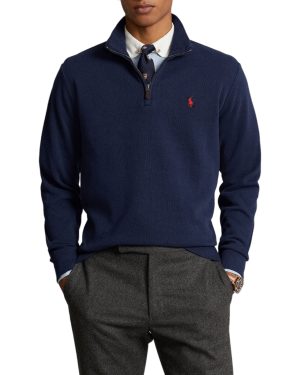 Suéter Polo tejido canalé con cierre de un cuarto Sweater azul