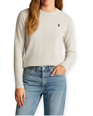 Sueter Polo Cachemira cuello redondo de dama sweater beige