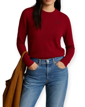 Sueter Polo Cachemira cuello redondo de dama sweater bordo