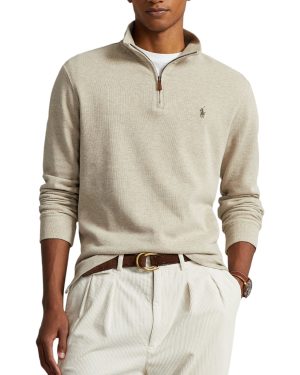 Suéter Polo tejido canalé con cierre de un cuarto Sweater beige
