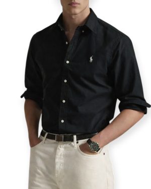 Camisa Polo Algodón Oxford Premium Classic fit Negra logo blanco