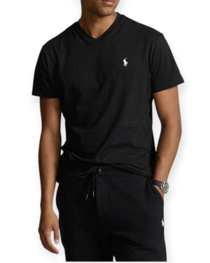 Remera Polo Ralph Lauren Cuello V Custom Slim Fit – Negro