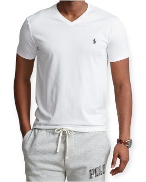 Remera Polo Cuello V Custom Slim Fit – Blanco