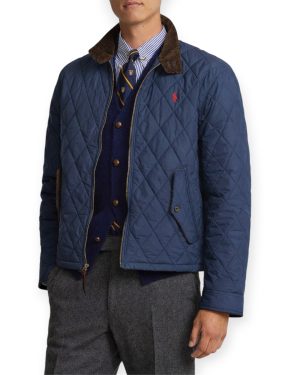 Chaqueta Polo Quilted para Hombre – Acolchada con Cierre y Cuello de Pana Azul