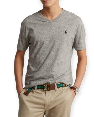 Remera Polo Cuello V Custom Slim Fit – Gris Jaspeado