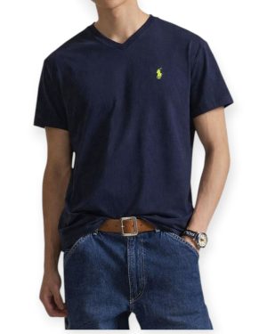 Remera Polo Ralph Lauren Cuello V Custom Slim Fit – Azul Marino