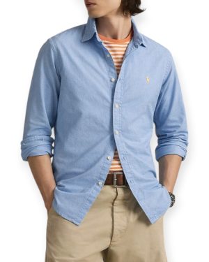 Camisa Polo Algodón Oxford Premium Classic fit celeste logo amarillo