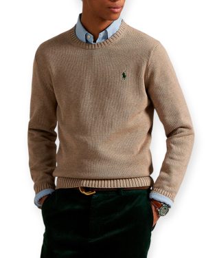 Suéter POLO de Algodón Premium Teñido en Prenda - Caqui grisáceo