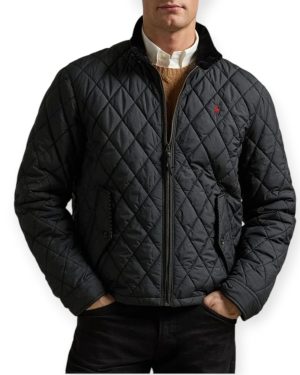 Chaqueta Polo Quilted para Hombre – Acolchada con Cierre y Cuello de Pana - Negra