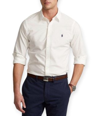 Camisa Polo Algodón Oxford Classic Fit Algodón Premium Blanca