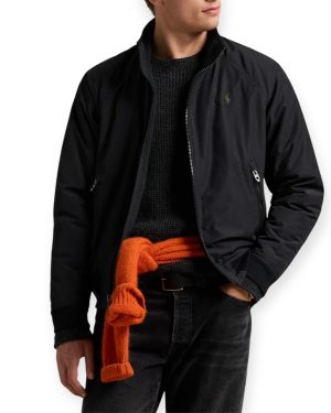 Campera POLO Bomber con Cierre y Forro Polar Negra | Bolsillos con Cierre