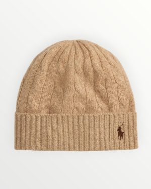 Gorro Polo Unisex de Tejido Suave Cable-Knit con Logo Bordado - Caqui