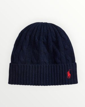 Gorro Polo Unisex de Tejido Suave Cable-Knit con Logo Bordado - Azul Marino