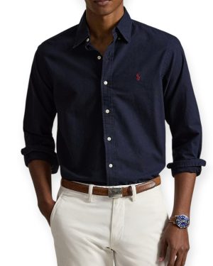 Camisa Polo Algodón Oxford Custom Slim Fit Azul oscuro